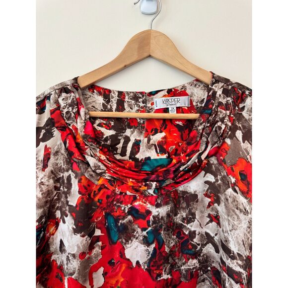 Kasper Plus Printed Satin Sleeveless Top Women's Scoop Neck Colorful Blouse 3X - Picture 3 of 7